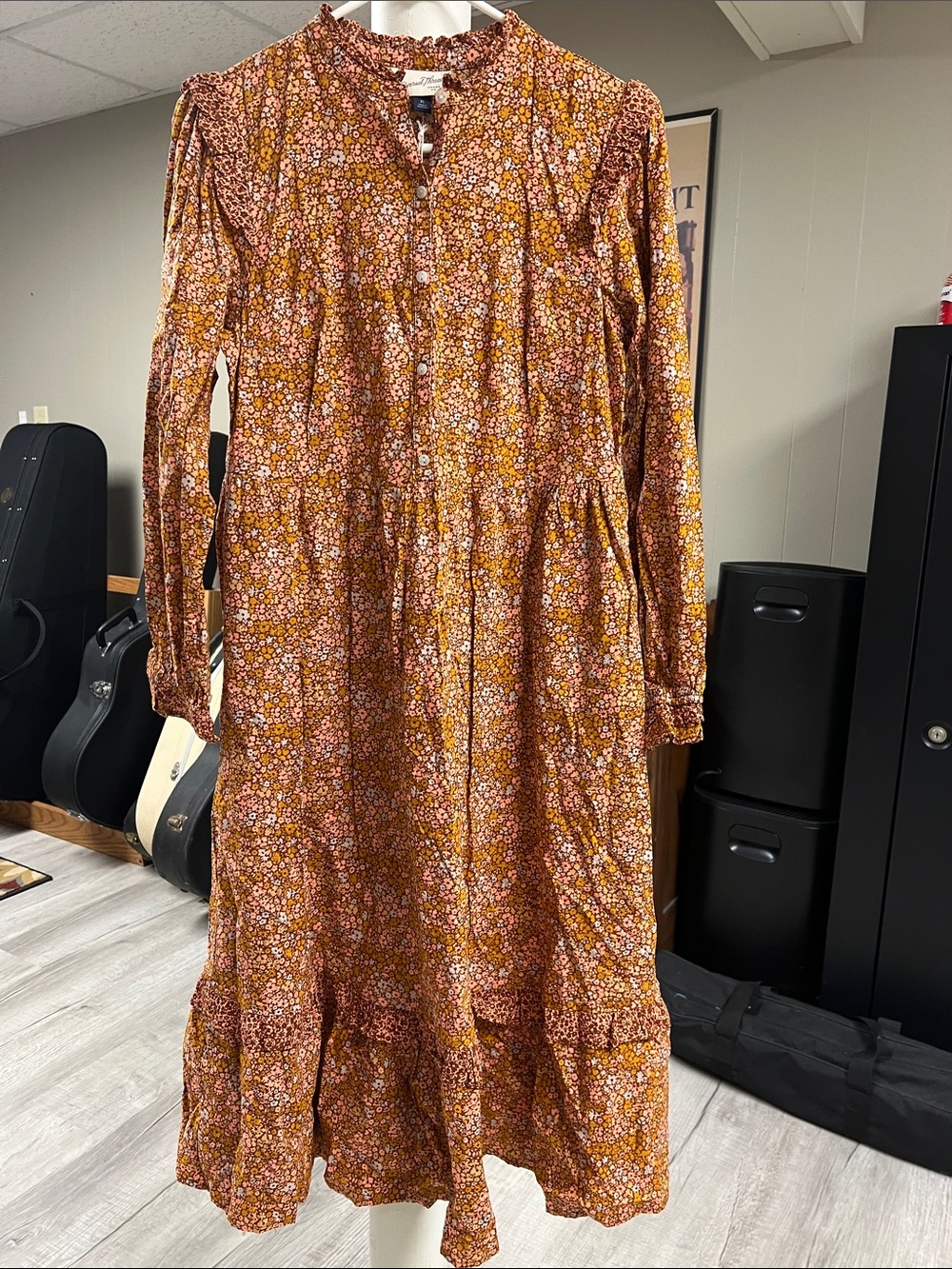Universal Thread Rust Floral Button-Front Tiered Midi Dress sz xs